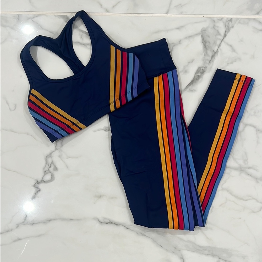 Forever 21 Colorful Striped Leggings & Sport Bra Set